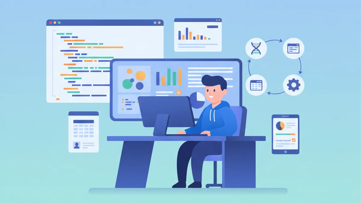 Python data science tutorial met NumPy Pandas en Scikit-Learn code en dashboard-illustratie