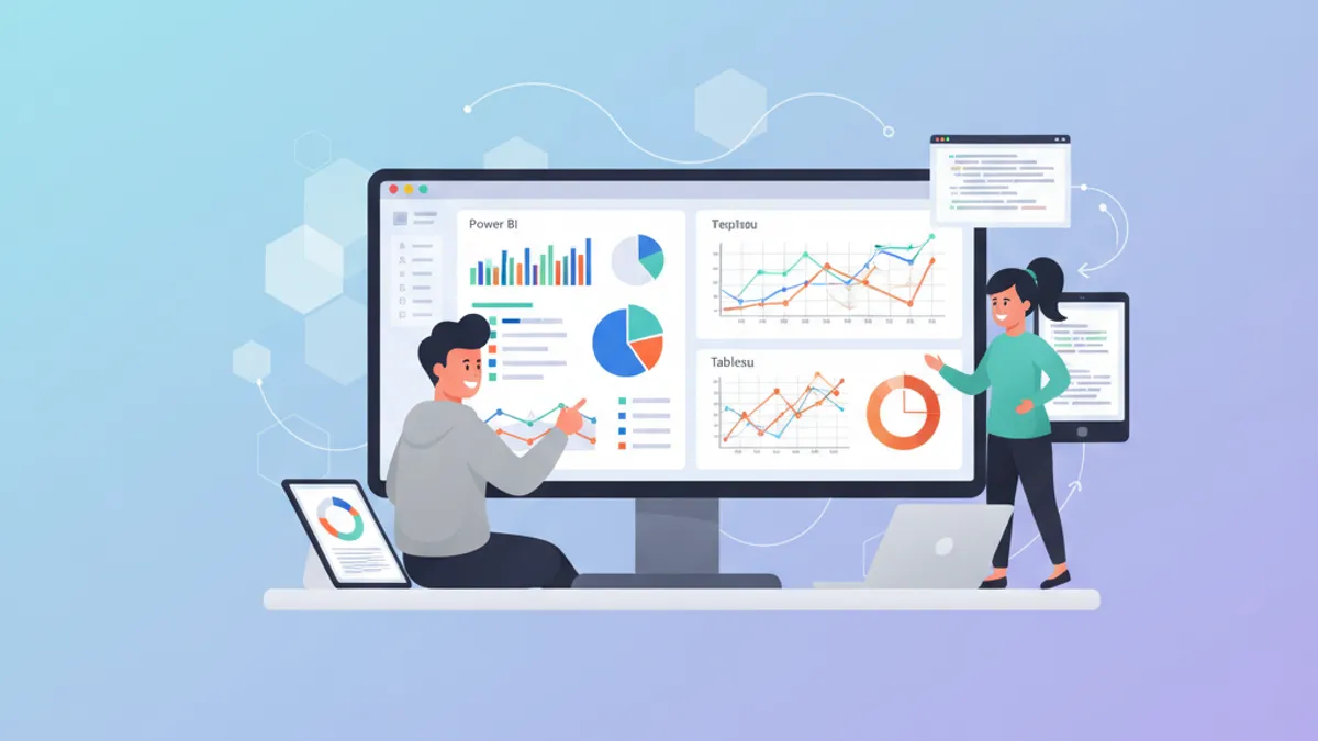 Comparativo visual entre dashboards Power BI e Tableau mostrando gráficos e visualizações de dados de negócios