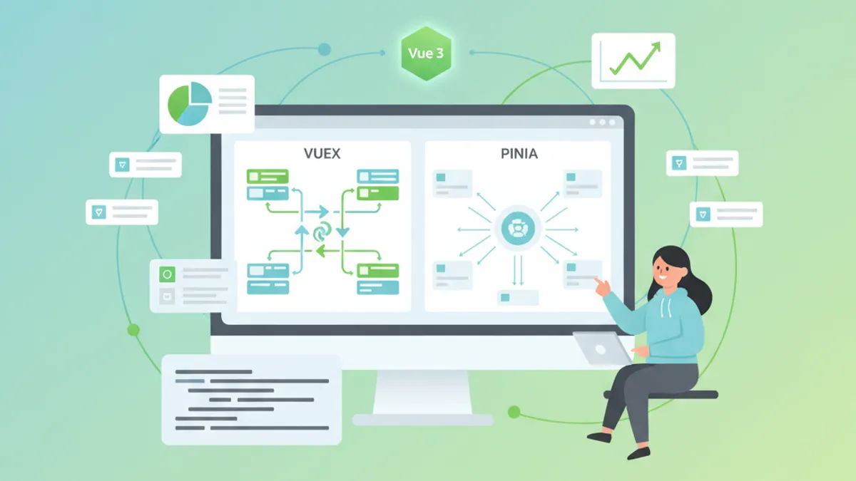 Vue 3 Pinia vs Vuex state management comparison diagram
