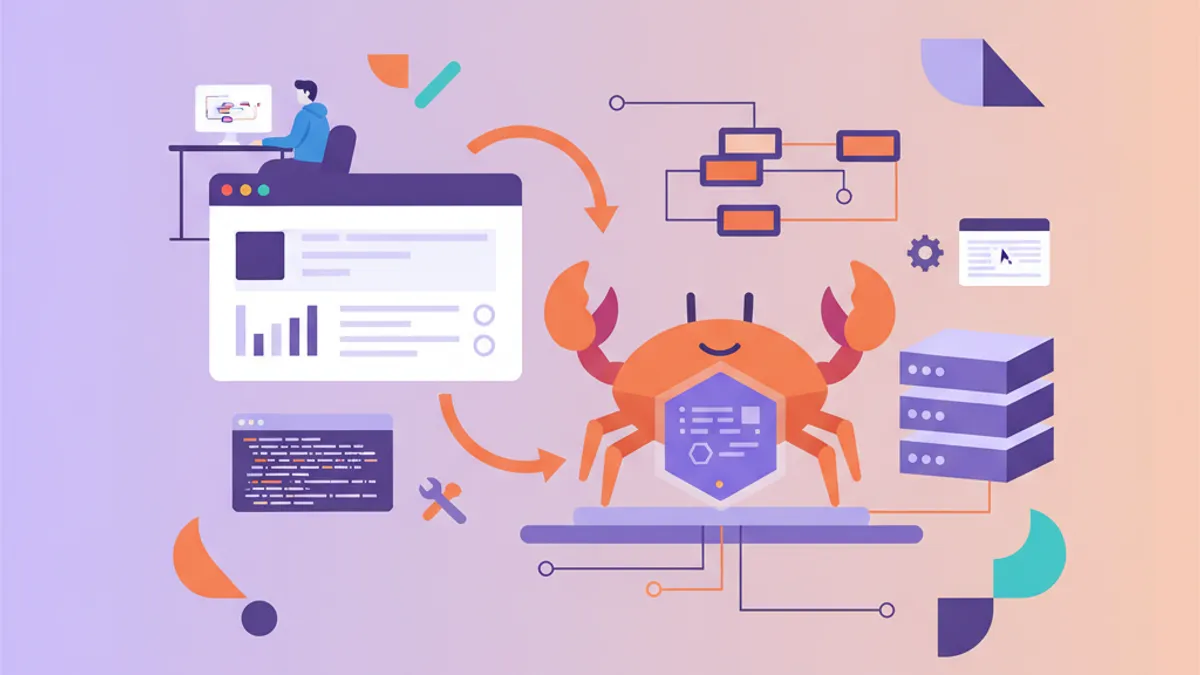 Rust WebAssembly tutorial illustration showing Wasm modules and browser integration