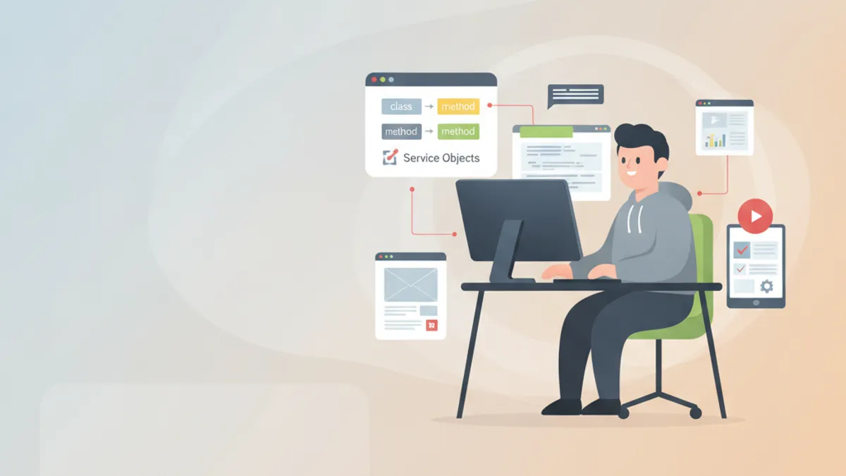 Rails Service Objects design patterns and clean architecture illustration