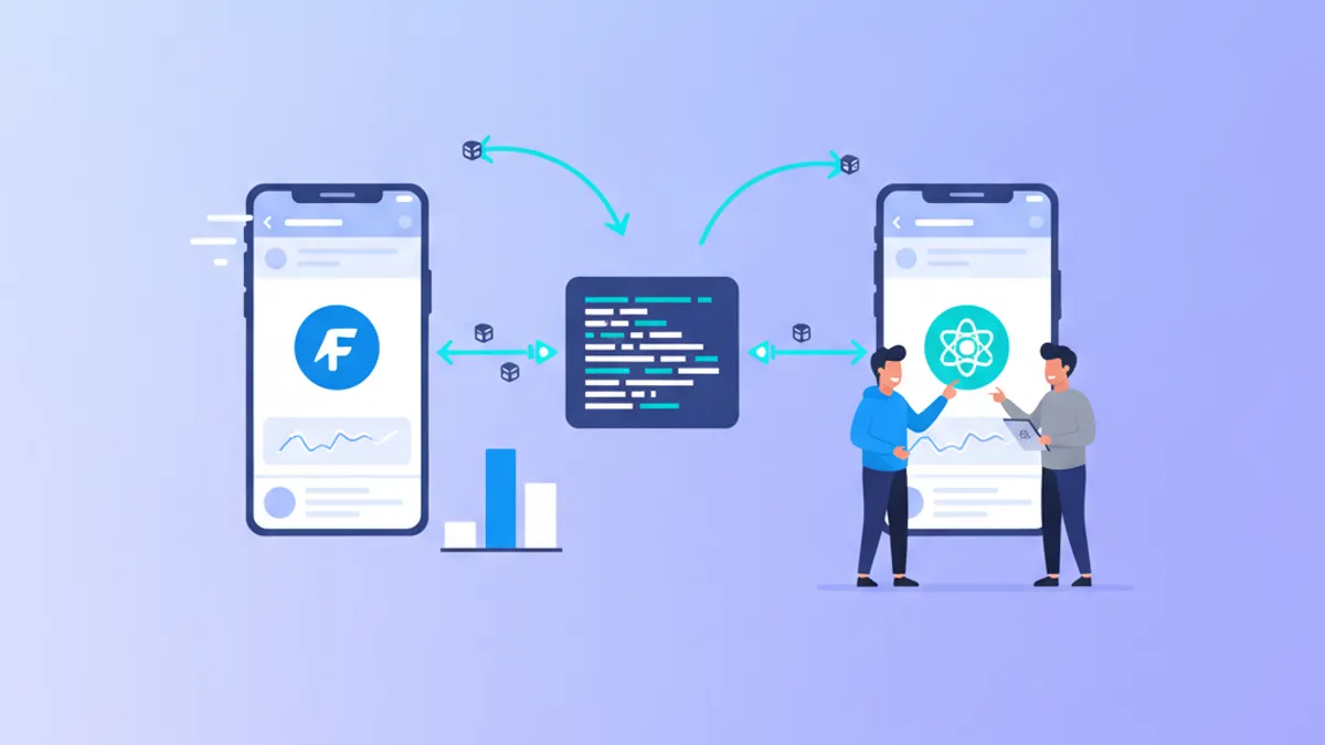 Flutter vs React Native performance comparison diagram showing benchmark metrics