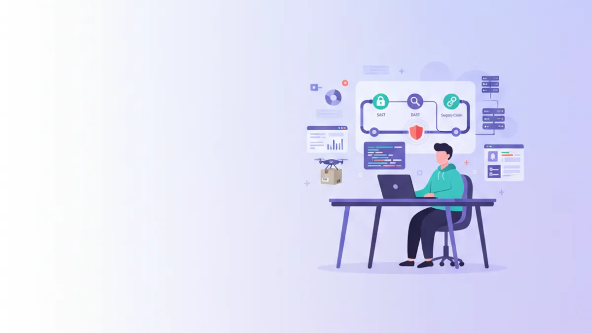 DevOps pipeline security illustration showing SAST and DAST testing stages